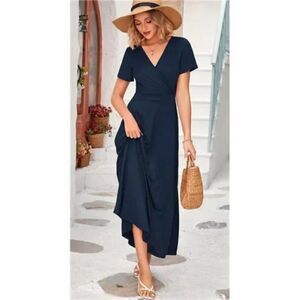 Maxi Dress for Women Short Sleeve Long Dresses with Pockets